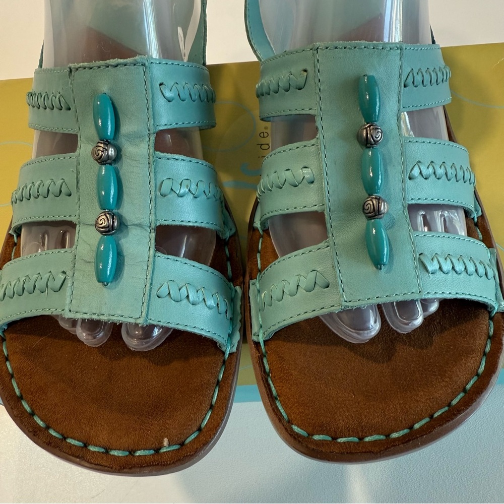 Life Stride Trinidad Aqua Marine Beaded Wedge Leather Sandals Womens Size 9 - Picture 3 of 8